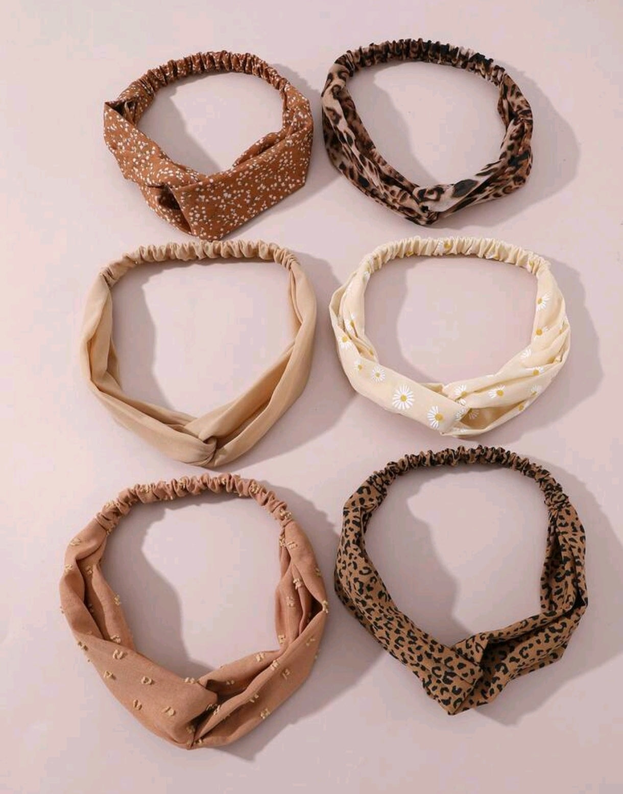 6 Brown Vintage Headbands