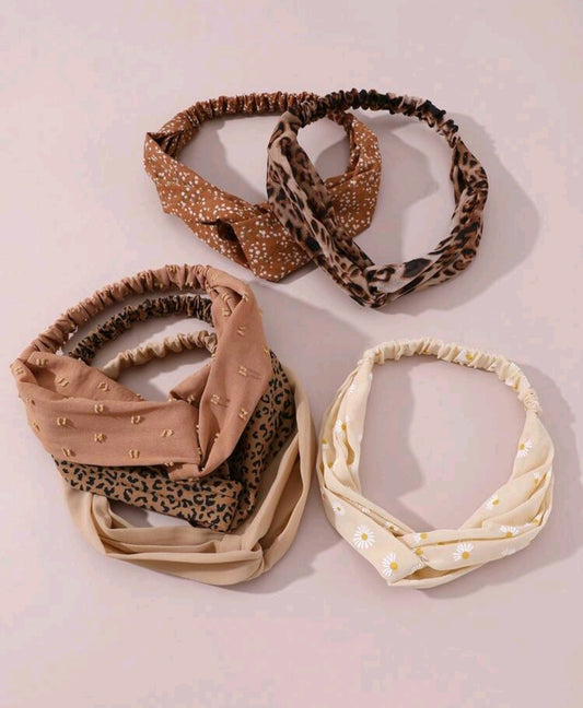 6 Brown Vintage Headbands