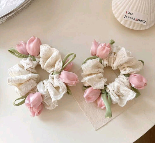 2 Tulip Hair Scrunchies