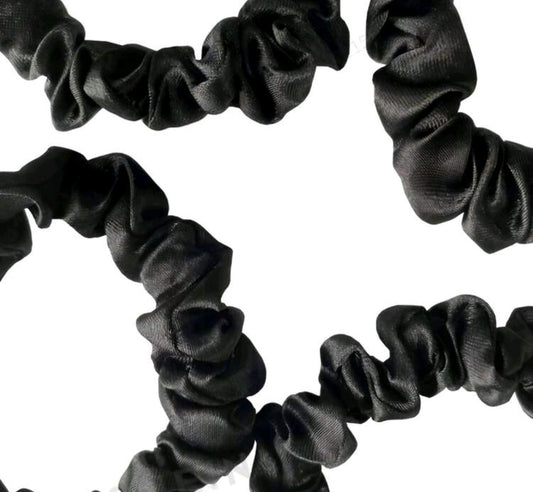 9 Small Black Satin Scrunchies