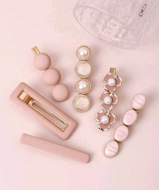 6 Soft Pink Hair Clips