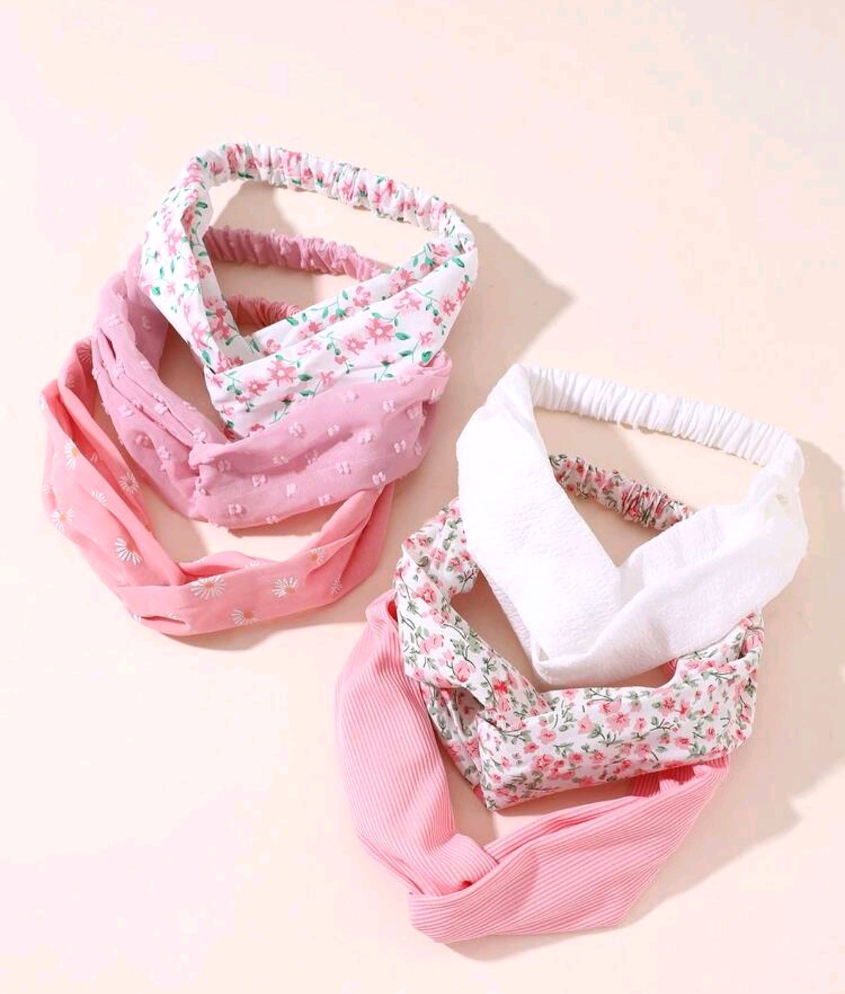 6 Daisy Soft Pink Headbands