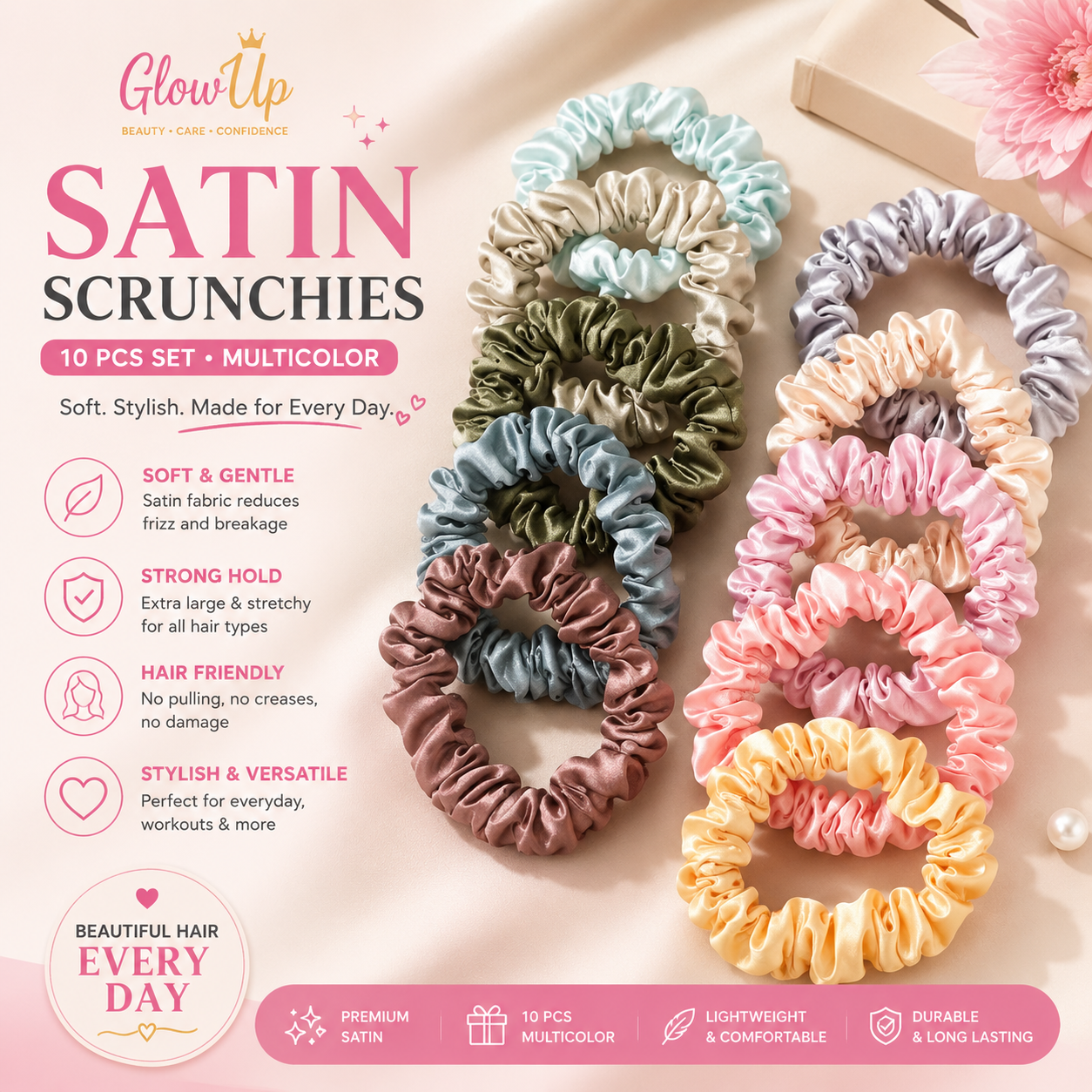 10-Piece Small Satin Scrunchies