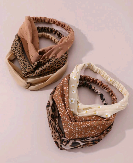 6 Brown Vintage Headbands